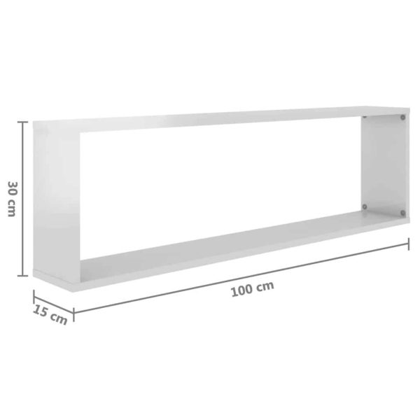 Wall Cube Shelves 2 pcs – 100x15x30 cm, High Gloss White