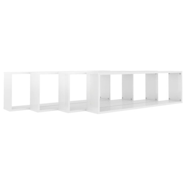Wall Cube Shelves 4 pcs – 100x15x30 cm, High Gloss White