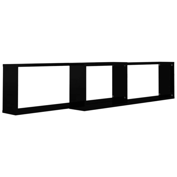 Wall Cube Shelves 2 pcs – 100x15x30 cm, High Gloss Black