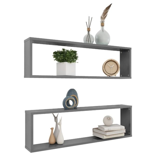 Wall Cube Shelves 2 pcs – 100x15x30 cm, High Gloss Grey