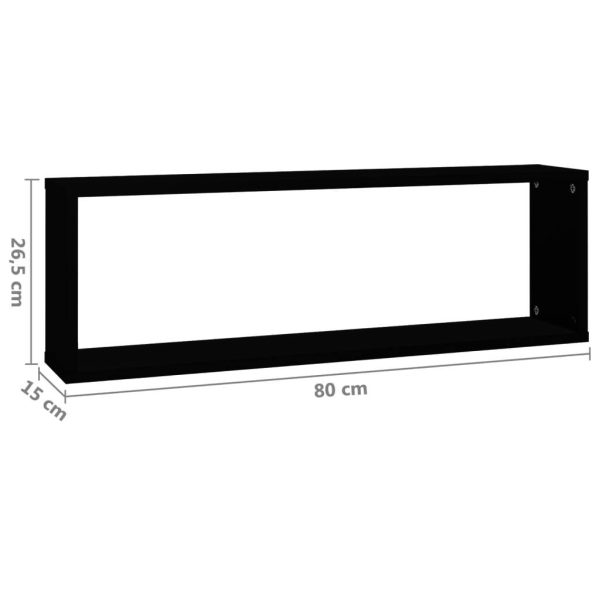 Wall Cube Shelves 4 pcs – 80x15x26.5 cm, Black
