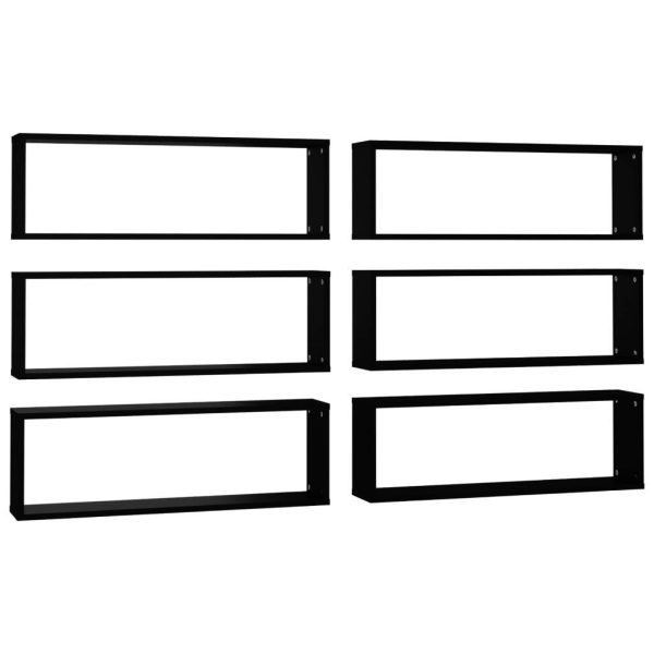 Wall Cube Shelves 6 pcs – 80x15x26.5 cm, Black