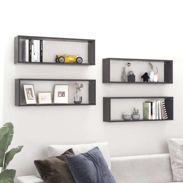 Wall Cube Shelves 4 pcs – 80x15x26.5 cm, Grey