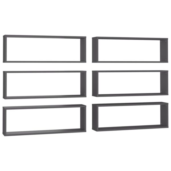 Wall Cube Shelves 6 pcs – 80x15x26.5 cm, Grey