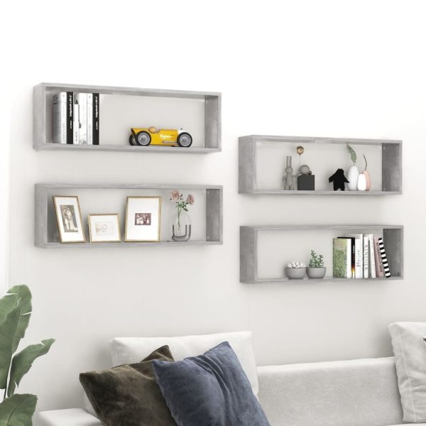 Wall Cube Shelves 4 pcs – 80x15x26.5 cm, Concrete Grey
