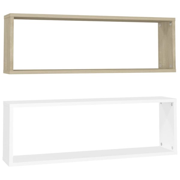 Wall Cube Shelves 2 pcs – 80x15x26.5 cm, White and Sonoma Oak