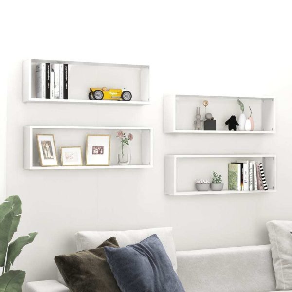 Wall Cube Shelves 4 pcs – 80x15x26.5 cm, High Gloss White