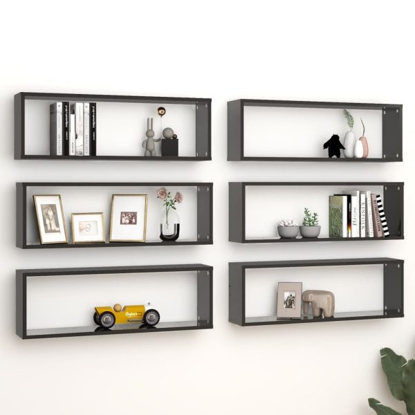 Wall Cube Shelves 6 pcs – 80x15x26.5 cm, High Gloss Black
