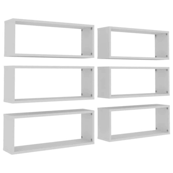 Wall Cube Shelves 6 pcs – 60x15x23 cm, White