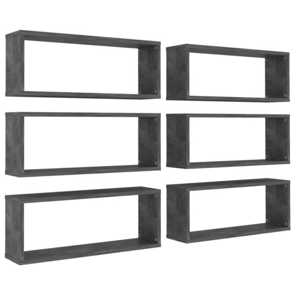 Wall Cube Shelves 6 pcs – 60x15x23 cm, Concrete Grey