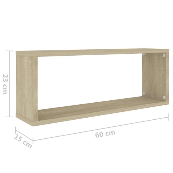 Wall Cube Shelves 2 pcs – 60x15x23 cm, White and Sonoma Oak
