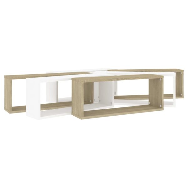 Wall Cube Shelves 6 pcs – 60x15x23 cm, White and Sonoma Oak