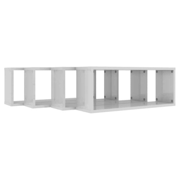 Wall Cube Shelves 4 pcs – 60x15x23 cm, High Gloss White