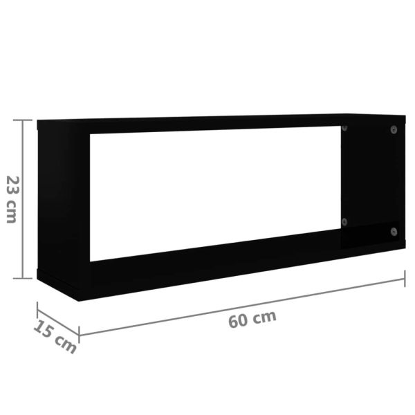 Wall Cube Shelves 2 pcs – 60x15x23 cm, High Gloss Black