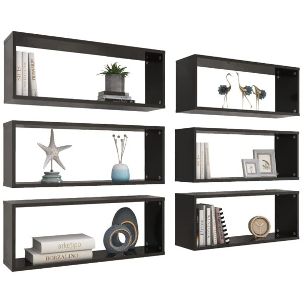 Wall Cube Shelves 6 pcs – 60x15x23 cm, High Gloss Black