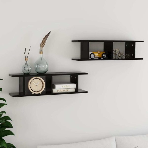 Wall Shelves 2 pcs Engineered Wood – 78x18x20 cm, Black