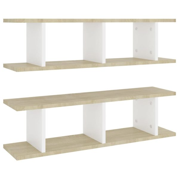 Wall Shelves 2 pcs Engineered Wood – 78x18x20 cm, White and Sonoma Oak