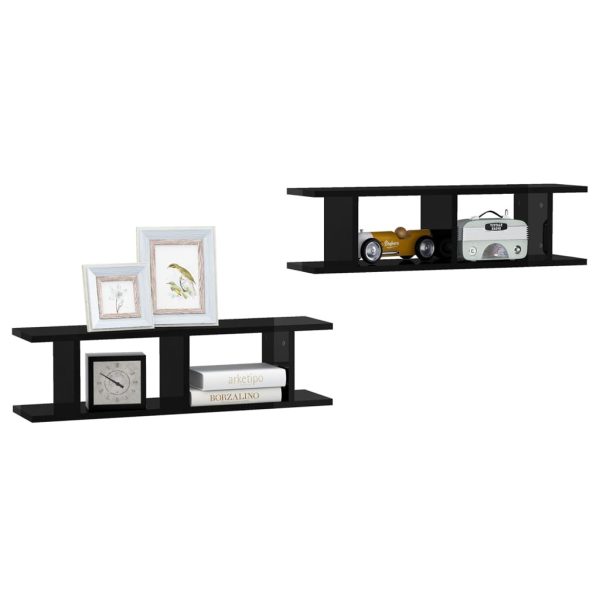 Wall Shelves 2 pcs Engineered Wood – 78x18x20 cm, High Gloss Black