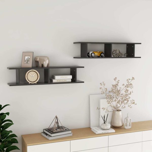 Wall Shelves 2 pcs Engineered Wood – 90x18x20 cm, Grey