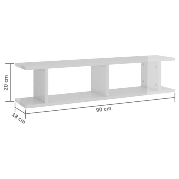 Wall Shelves 2 pcs Engineered Wood – 90x18x20 cm, High Gloss White