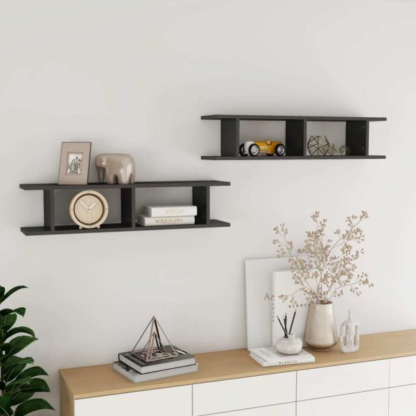 Wall Shelves 2 pcs Engineered Wood – 90x18x20 cm, High Gloss Grey