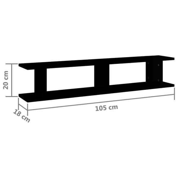 Wall Shelves 2 pcs Engineered Wood – 105x18x20 cm, High Gloss Black