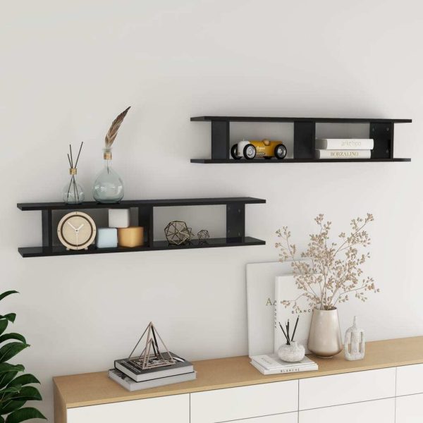 Wall Shelves 2 pcs Engineered Wood – 105x18x20 cm, High Gloss Black