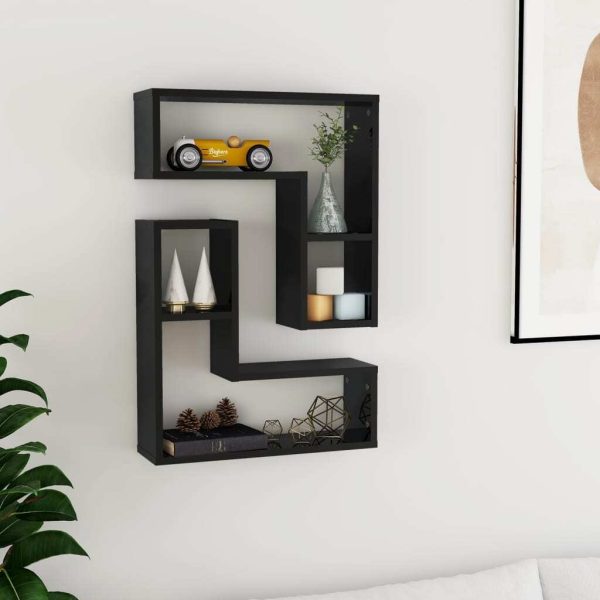 Wall Shelves 2 pcs 50x15x50 cm Engineered Wood – High Gloss Black