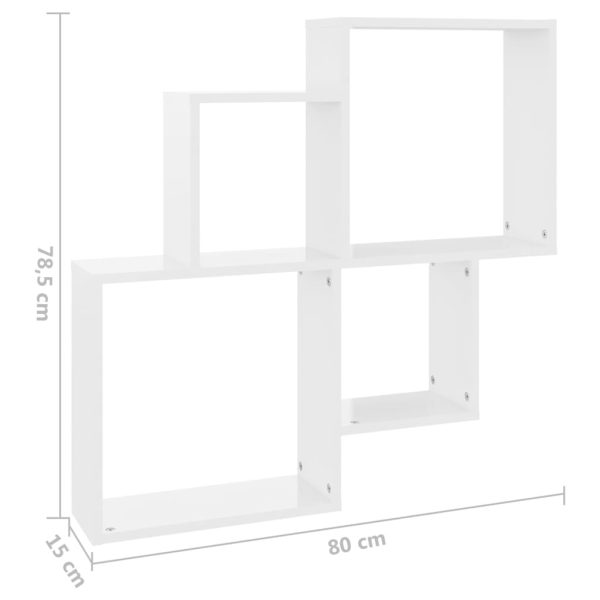 Wall Cube Shelf 80x15x78.5 cm Engineered Wood – High Gloss White