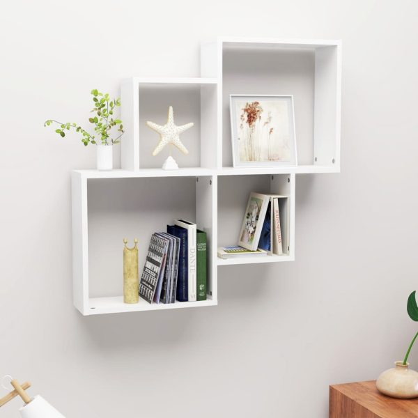 Wall Cube Shelf 80x15x78.5 cm Engineered Wood – High Gloss White