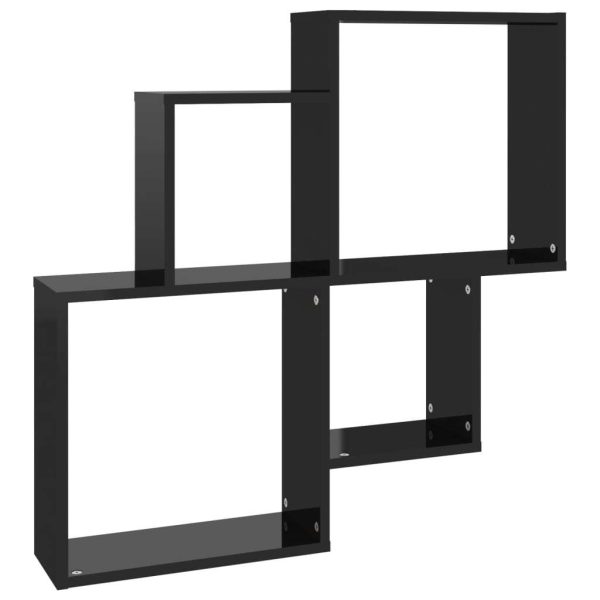 Wall Cube Shelf 80x15x78.5 cm Engineered Wood – High Gloss Black