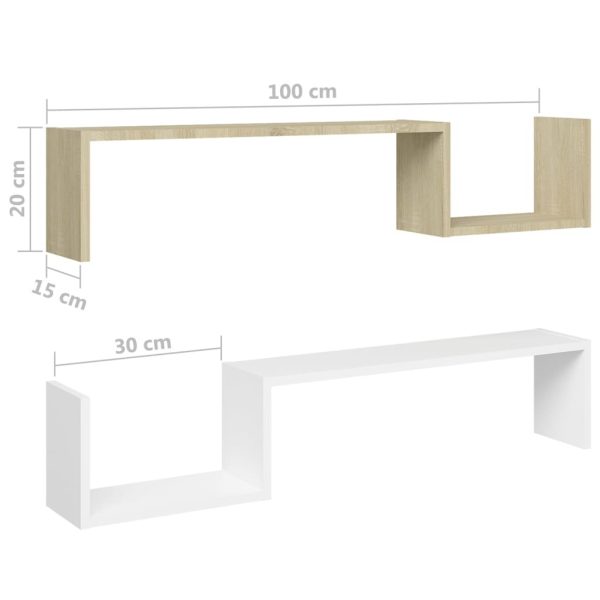 Wall Shelves 2 pcs 100x15x20 cm Engineered Wood – White and Sonoma Oak
