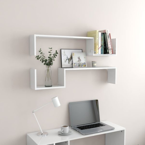Wall Shelves 2 pcs 100x15x20 cm Engineered Wood – High Gloss White