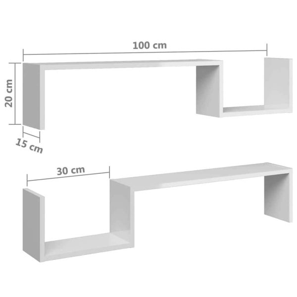 Wall Shelves 2 pcs 100x15x20 cm Engineered Wood – High Gloss White