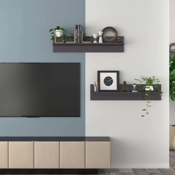 Wall Shelves 80×11.5×18 cm Engineered Wood – High Gloss Grey, 2