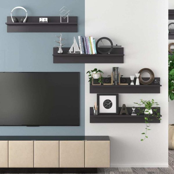 Wall Shelves 80×11.5×18 cm Engineered Wood – High Gloss Grey, 4