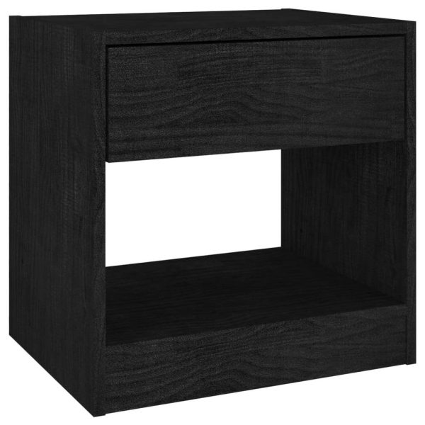 Wantage Bedside Cabinet 40x31x40 cm Solid Pinewood – Black, 1