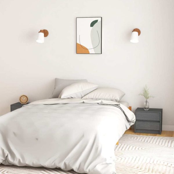 Haslingden Bedside Cabinet 40×30.5×35.5 cm Solid Pine Wood – Grey, 2