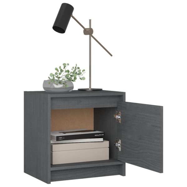 Halstead Bedside Cabinet 40×30.5×40 cm Solid Pinewood – Grey, 2