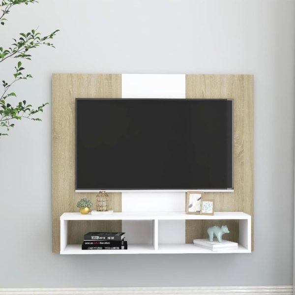 Dublin Wall TV Cabinet 102×23.5×90 cm Engineered Wood – White and Sonoma Oak