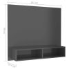 Dublin Wall TV Cabinet 102×23.5×90 cm Engineered Wood – High Gloss Grey
