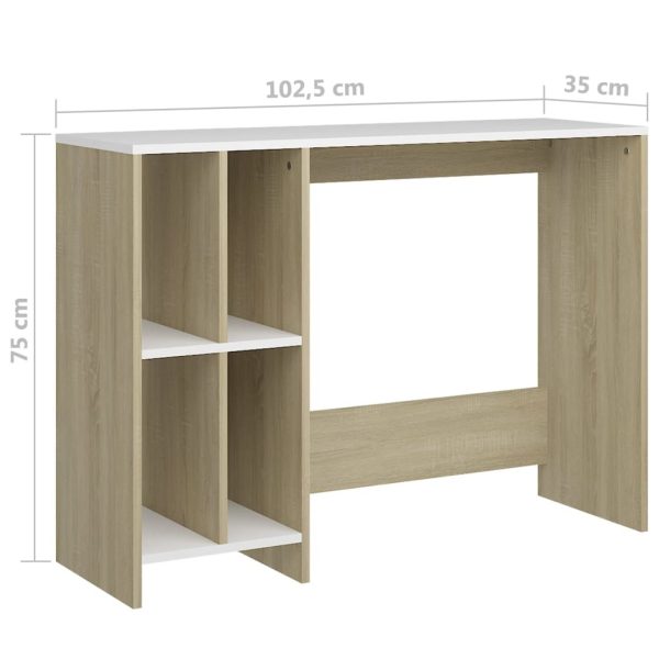 Notebook Desk 102.5x35x75 cm Engineered Wood – White and Sonoma Oak