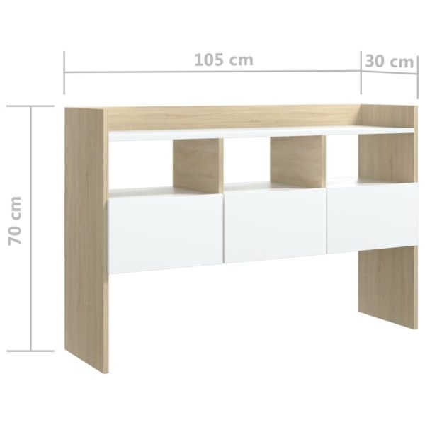 Sideboard 105x30x70 cm Engineered Wood – White and Sonoma Oak