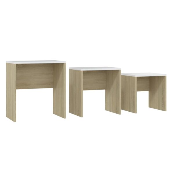 Nesting Coffee Tables 3 pcs Engineered Wood – White and Sonoma Oak