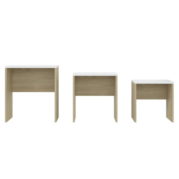 Nesting Coffee Tables 3 pcs Engineered Wood – White and Sonoma Oak