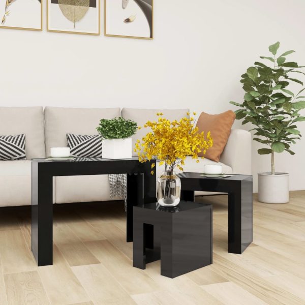 Nesting Coffee Tables 3 pcs Engineered Wood – High Gloss Black