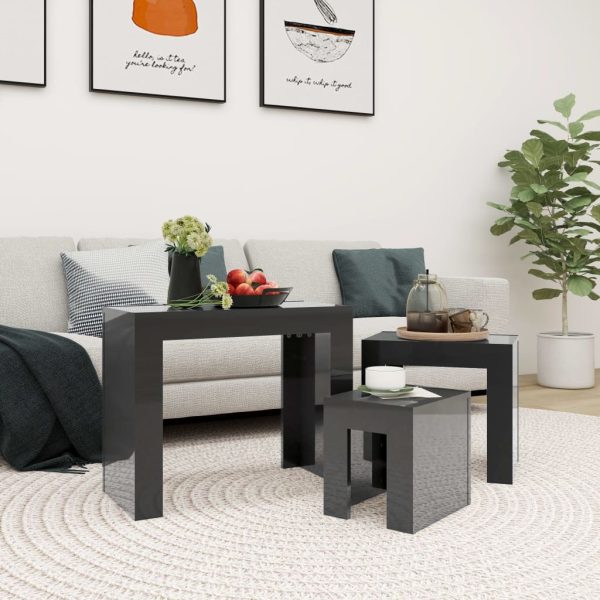 Nesting Coffee Tables 3 pcs Engineered Wood – High Gloss Grey