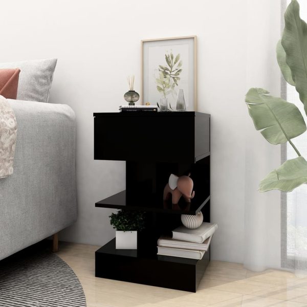 Valparaiso Bedside Cabinet 40x35x65 cm Engineered Wood – Black, 1
