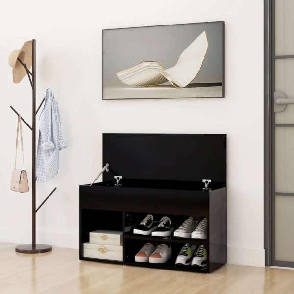 Shoe Bench 80x30x45 cm Engineered Wood – High Gloss Black