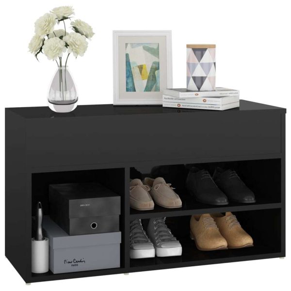Shoe Bench 80x30x45 cm Engineered Wood – High Gloss Black